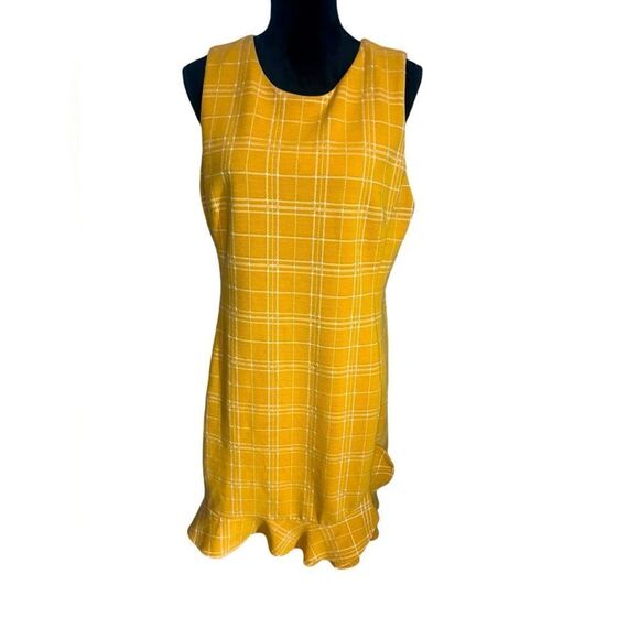 NWOT ANN TAYLOR YELLOW PLAID CLASSIC SLEEVELESS SHEATH DRESS WOMENS SIZE 8 - Picture 1 of 12